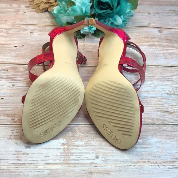 Guess Pink Felecia Shiny Ankle Strap Heels - Picture 6 of 10